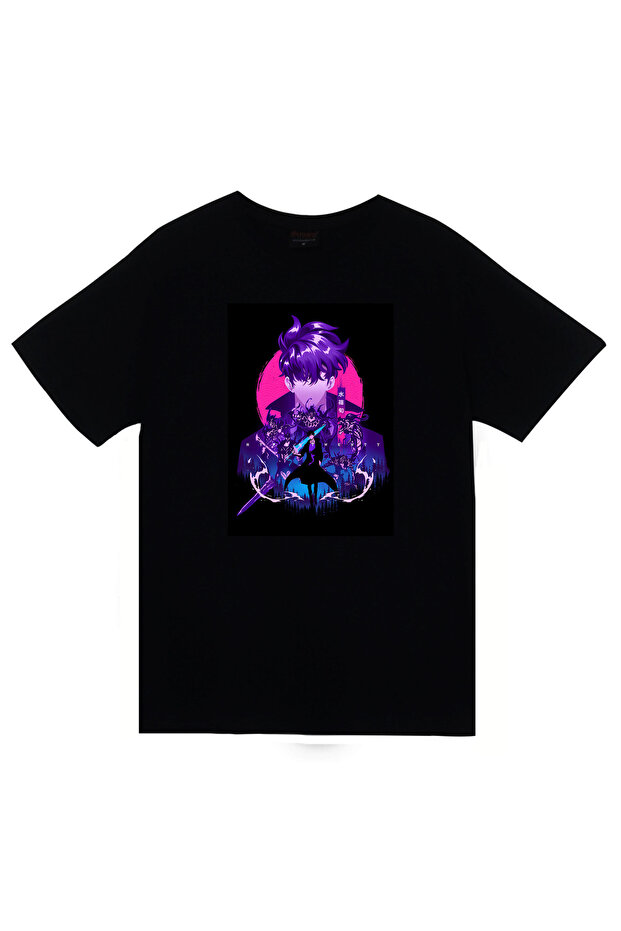 Solo Leveling Anime Printed Unisex 100% Cotton Black T-Shirt