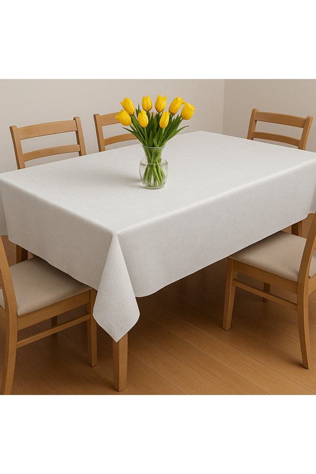 مفرش طاولة بوليستر أبيض (140*220 سم) وخطوط جاكار بوليستر ناعم