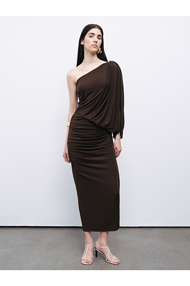 - Drape Detaylı Maxi Elbise - 1