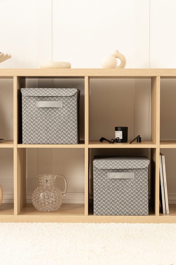 2-Piece Gray In-Cabinet Laundry Toy Organizer Folding Storage Box with Lid Organizer / 28X28X28