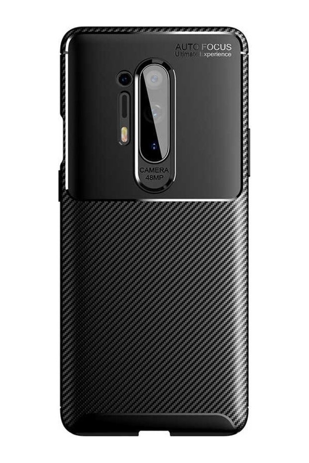 حافظة لهاتف One Plus 8 Pro بنمط كربون لوكس نيغرو سيليكون أسود + واقي شاشة كامل