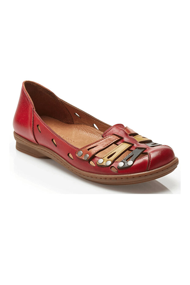 Red Genuine Leather Ballerina Shoes Model Name: Cira
