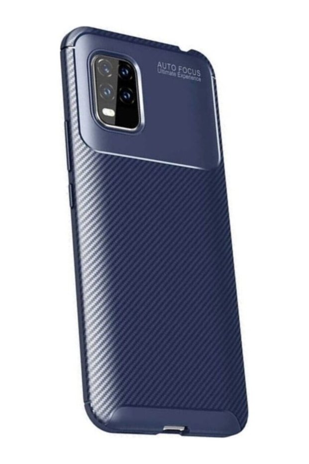 جراب لهاتف Xiaomi Mi 10 Lite بنمط كربون Lux Negro سيليكون أزرق داكن + واقي شاشة كامل
