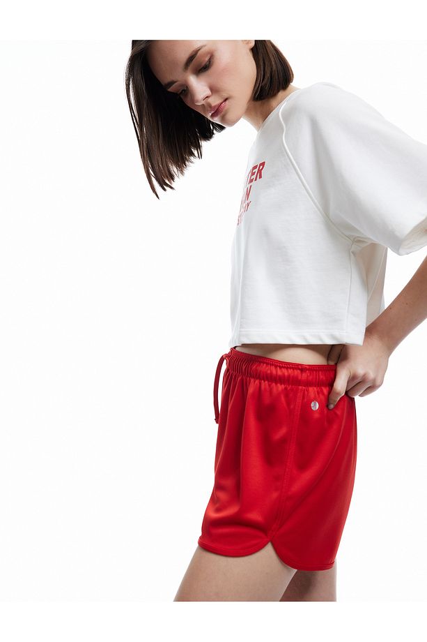 Yüksek Bel Rahat Kalıp Bağcıklı Mini Spor Şort - 3