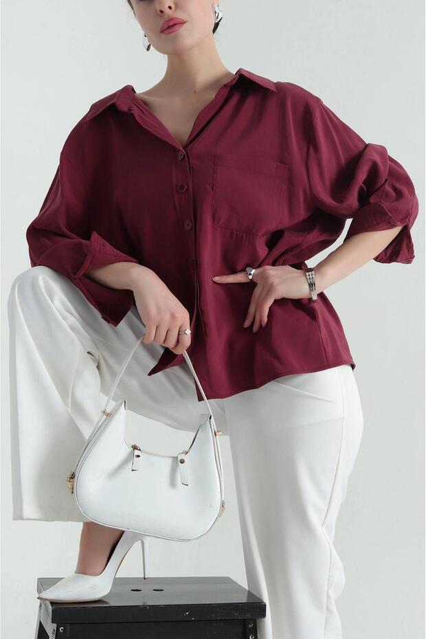 Tek Cep Modal Oversize Kadın Gömlek - 2