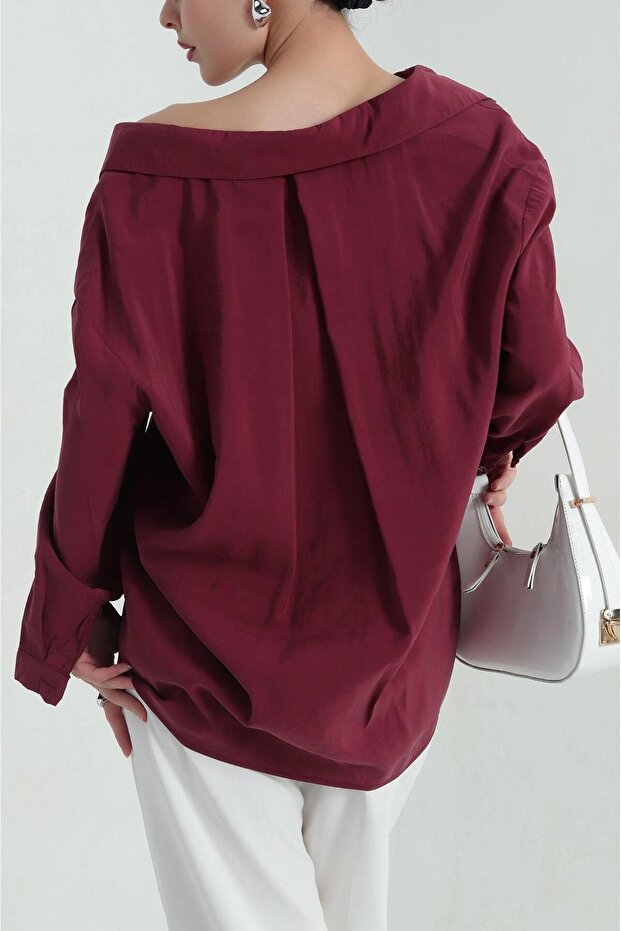 Tek Cep Modal Oversize Kadın Gömlek - 4