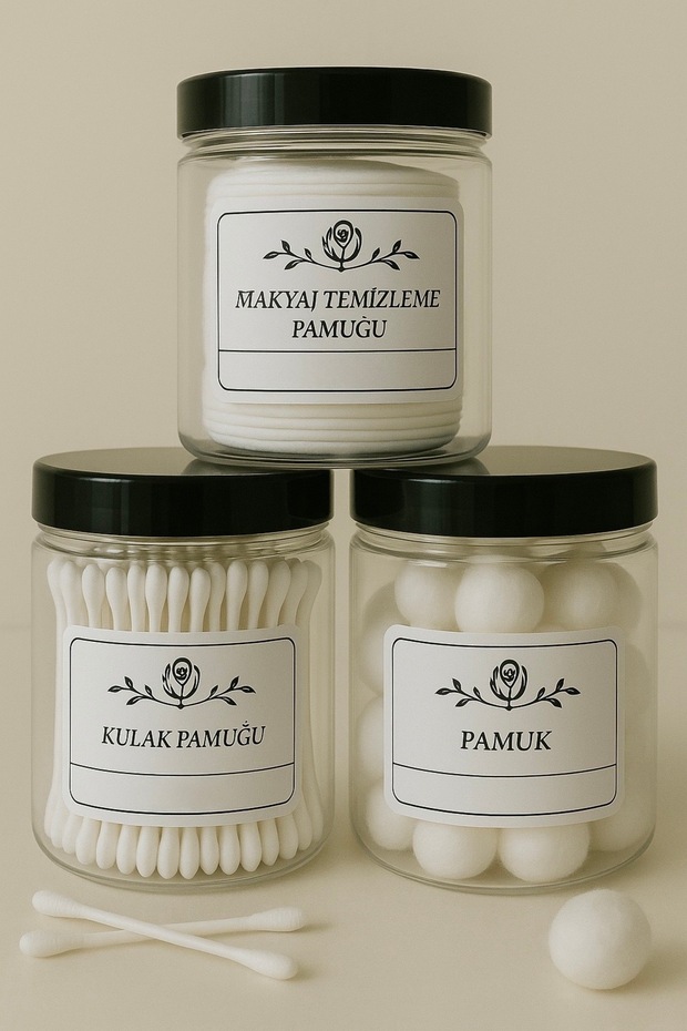 Transparent Glass Look Plastic 3-Piece Mica Jar Set with Black Lid Cotton-ear cotton-make-up removal