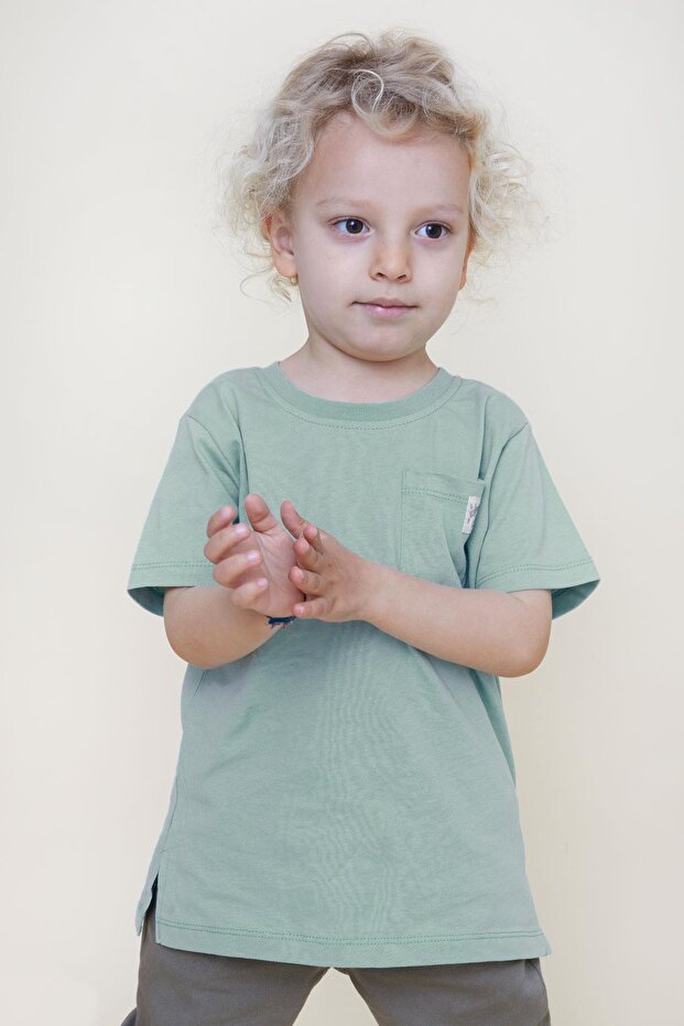 Boy's T-Shirt Cool Text Emblem Pocket 1.5-5 Years, Mint Green