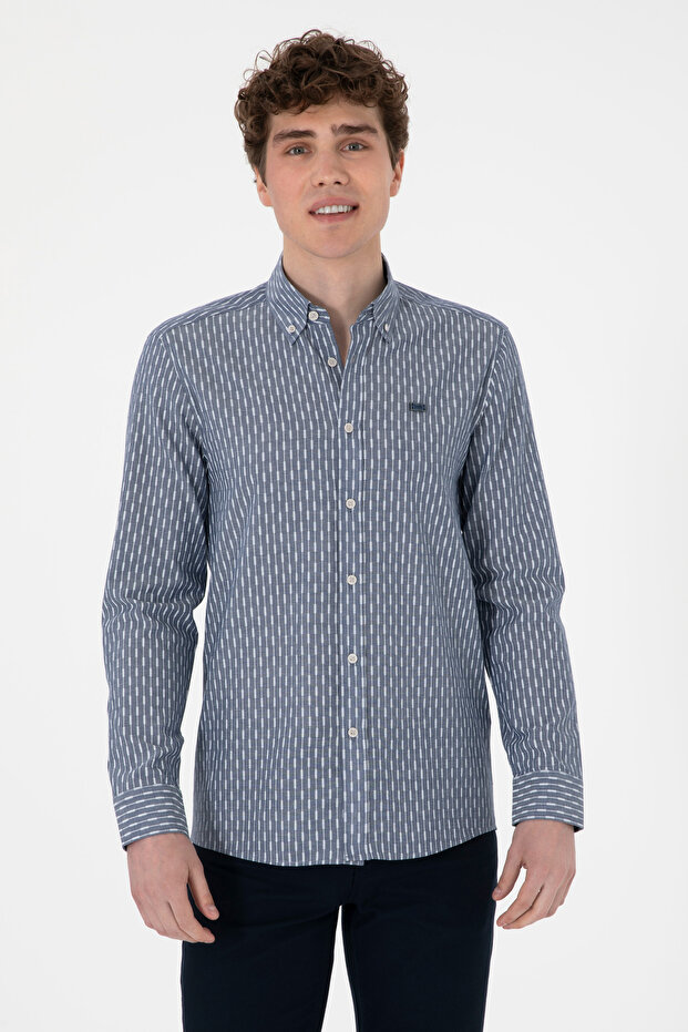 Men's Light Navy Blue Long Sleeve Shirt 50300454 -Vr059