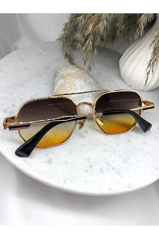 نظارات شمسية مستطيلة الشكل باللون الأسود والبرتقالي المتدرج - 4
