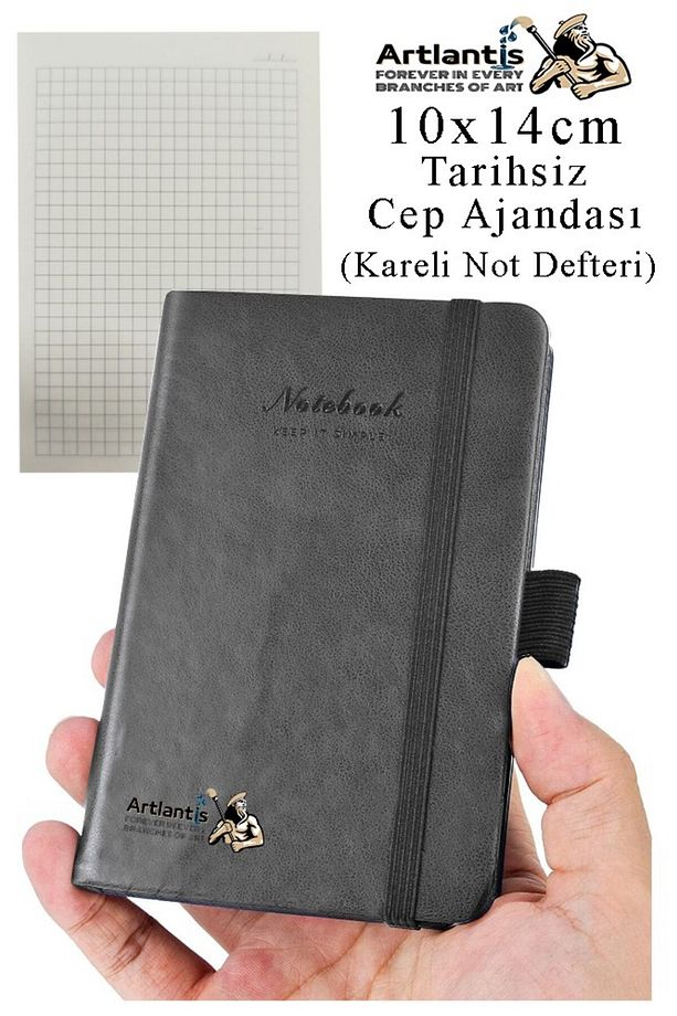 Sert Kapak Tarihsiz Ajanda 10x14 cm 1 Adet Sert Kapak Lastikli Not Defteri Cep Ajandası Kareli Kalem - 1