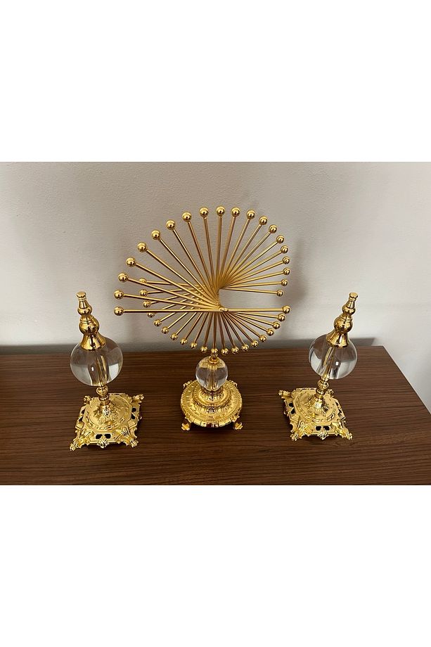 3 'lü Lüks ve Şık Golden Spiral set Masa Dekoru - Modern Tasarımlı Dekoratif Aksesuar, Ev ve Ofis - 5