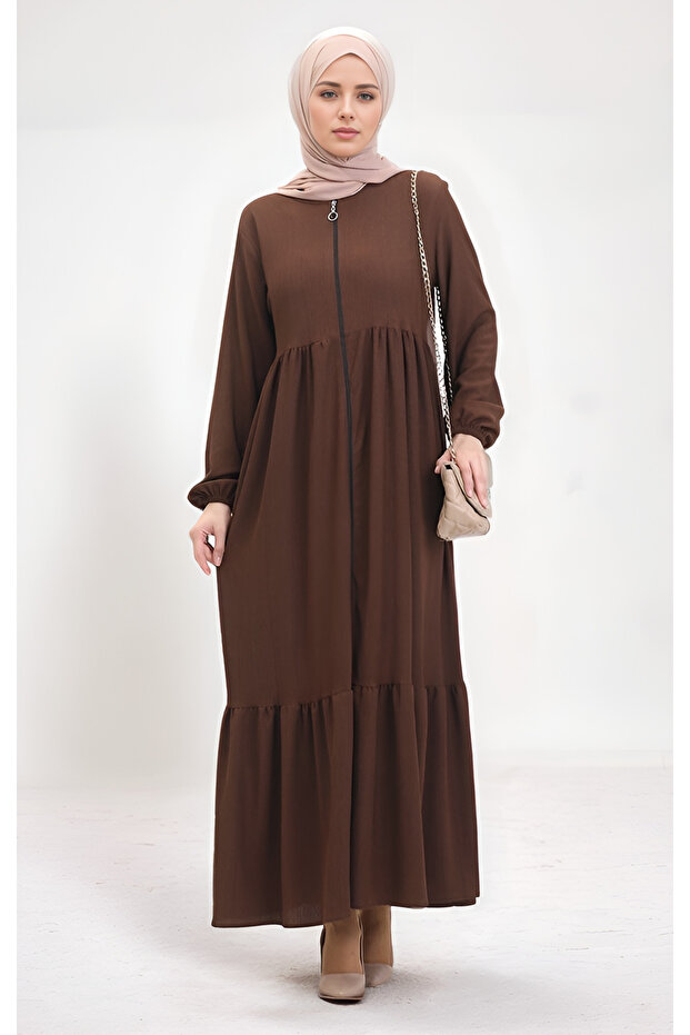 Modern Cut Comfortable Fit Brown Hijab Robe