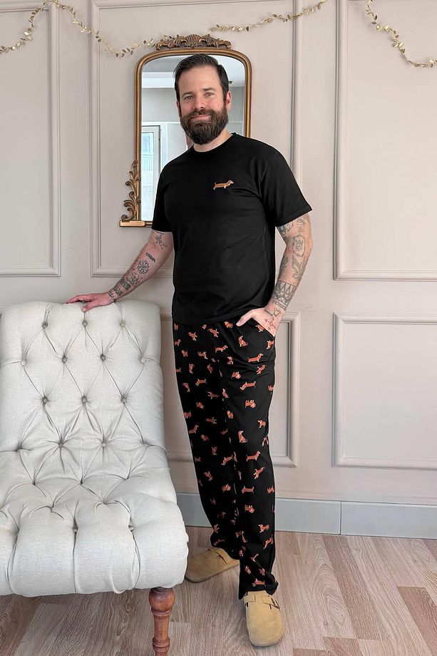Siyah Dasch Baskılı Kısa Kol Erkek Pijama Takımı - 7