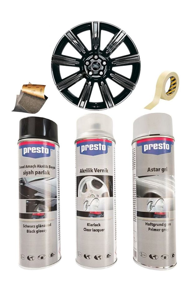 Parlak Siyah Sprey Jant Boyama Seti+Vernik+Astar 500 Ml. - 1