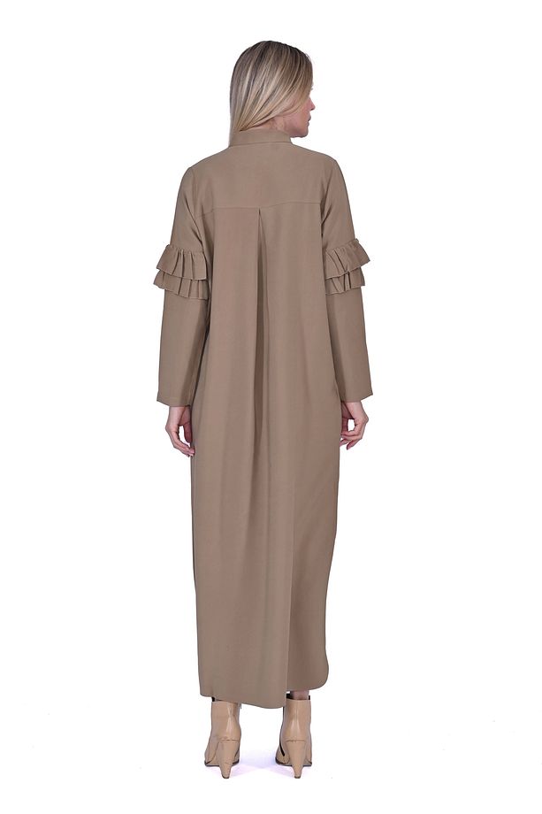 İNVEE 6925 Fırfır Detaylı Camel Elbise - 3