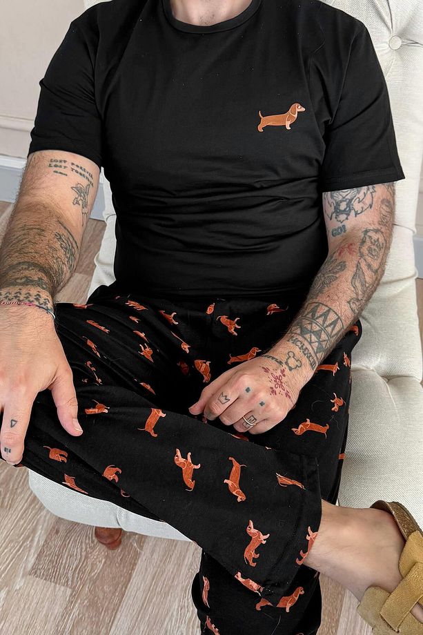 Siyah Dasch Baskılı Kısa Kol Erkek Pijama Takımı - 6