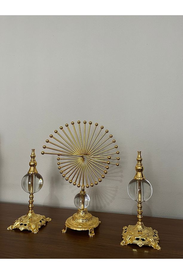 3 'lü Lüks ve Şık Golden Spiral set Masa Dekoru - Modern Tasarımlı Dekoratif Aksesuar, Ev ve Ofis - 6