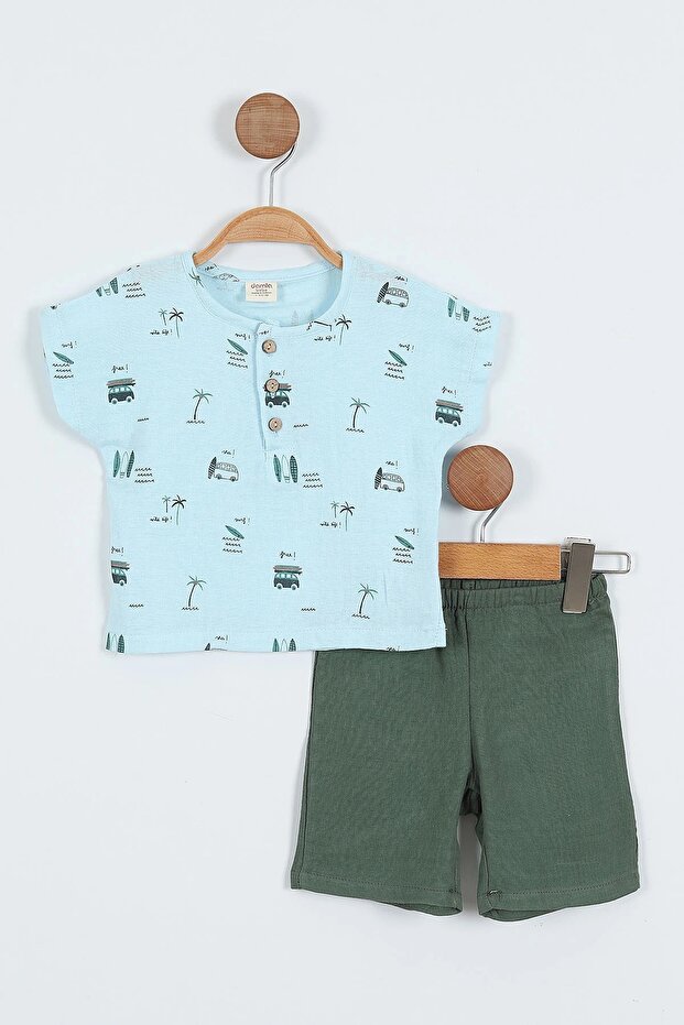 Boy's Summer Car and Palm Printed Muslin Tee Shorts 6-9-12-18-24 Months Set