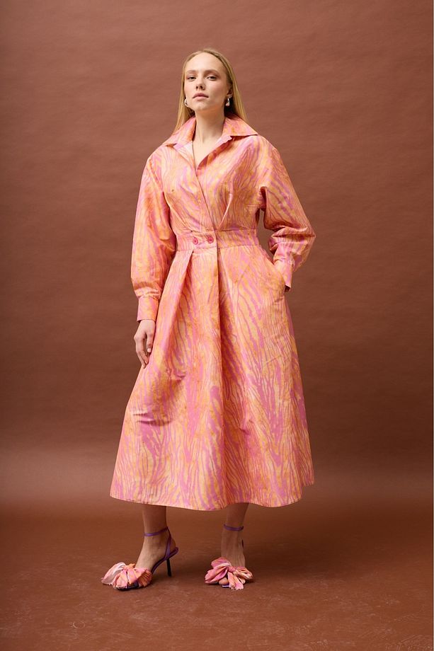 Satin Look A-Line Dress with Waist Detail - 1