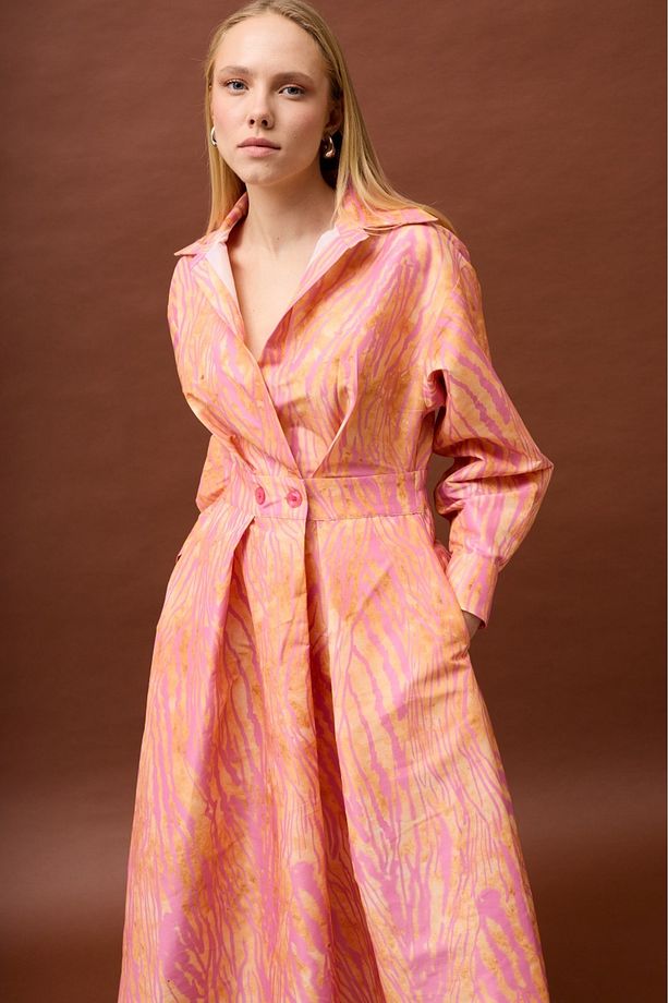 Satin Look A-Line Dress with Waist Detail - 3