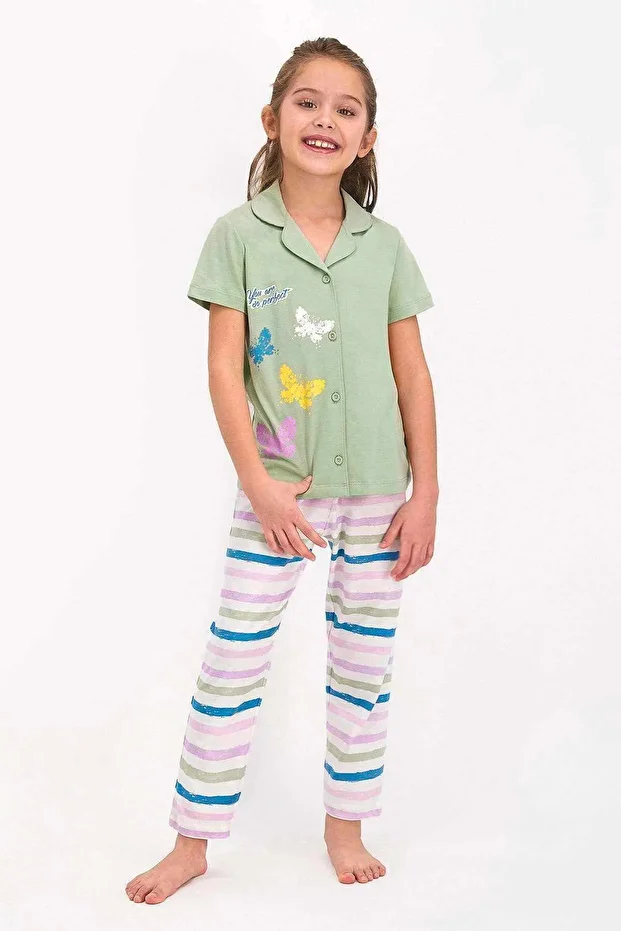 Kız Çocuk Yeşil Gömlek Pijama Takımı - Rp2468-c - 1