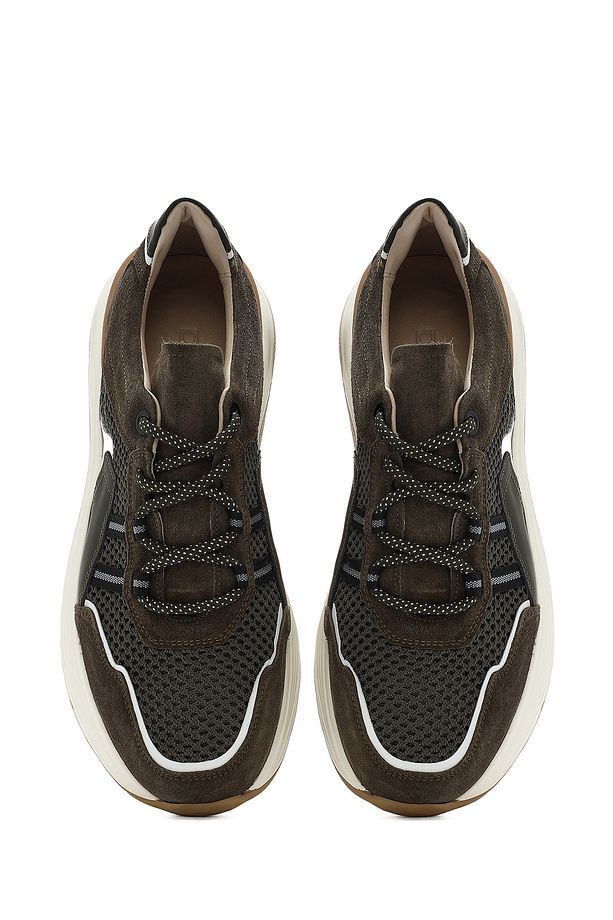 Erkek Haki Bağcıklı Kalın Tabanlı Deri Sneaker 25SFD795014 - 7