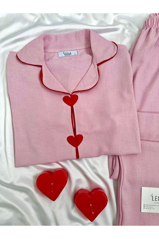 Lena Kalbim Sende Kısa kollu Dokuma Pijama Pijama Takımı - 2