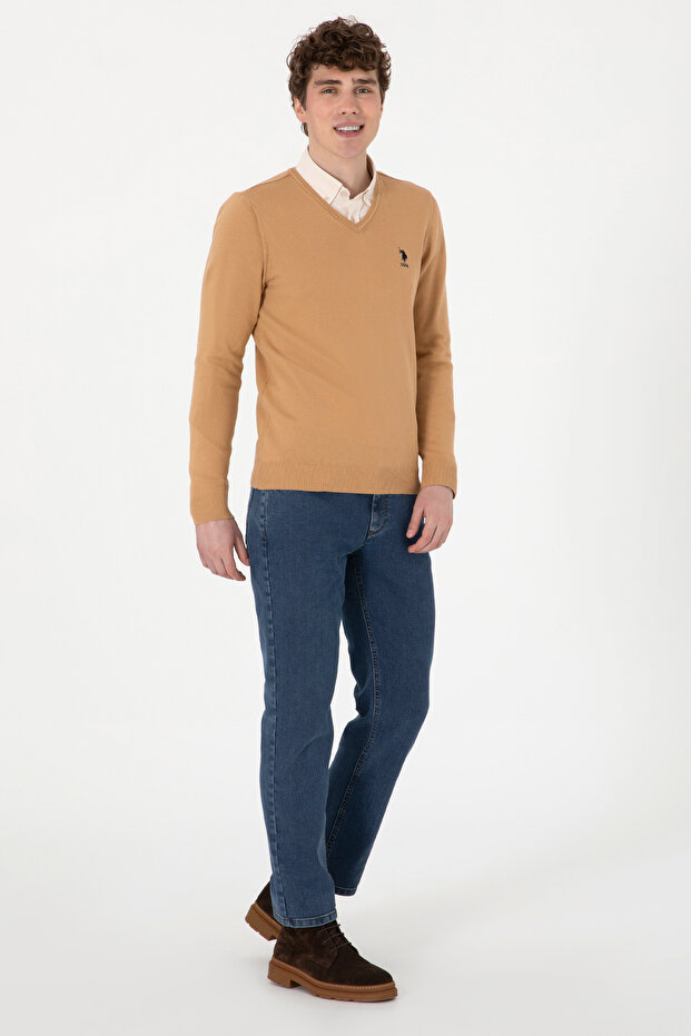 كنزة صوفية رجالية بلون الجمل الأساسي 50288881-VR015 - 4