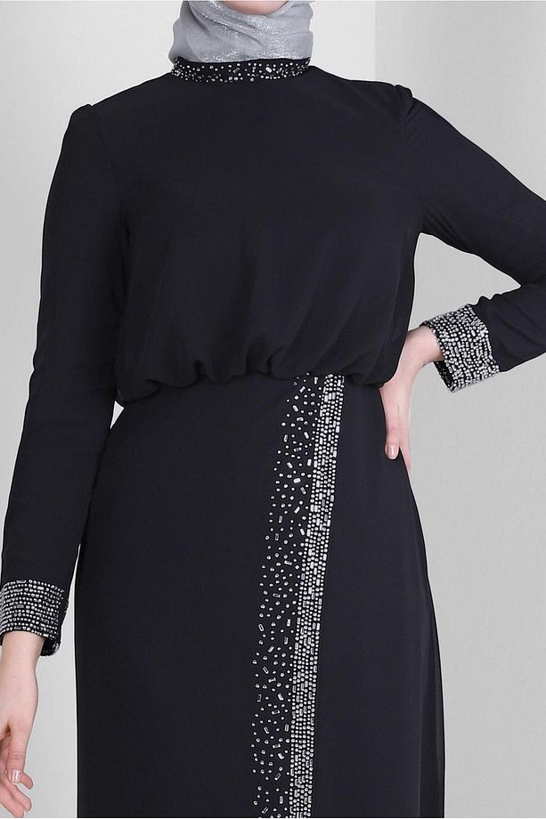 TAŞ İŞLEMELİ ŞİFON ABİYE ELBİSE 50388 - 4
