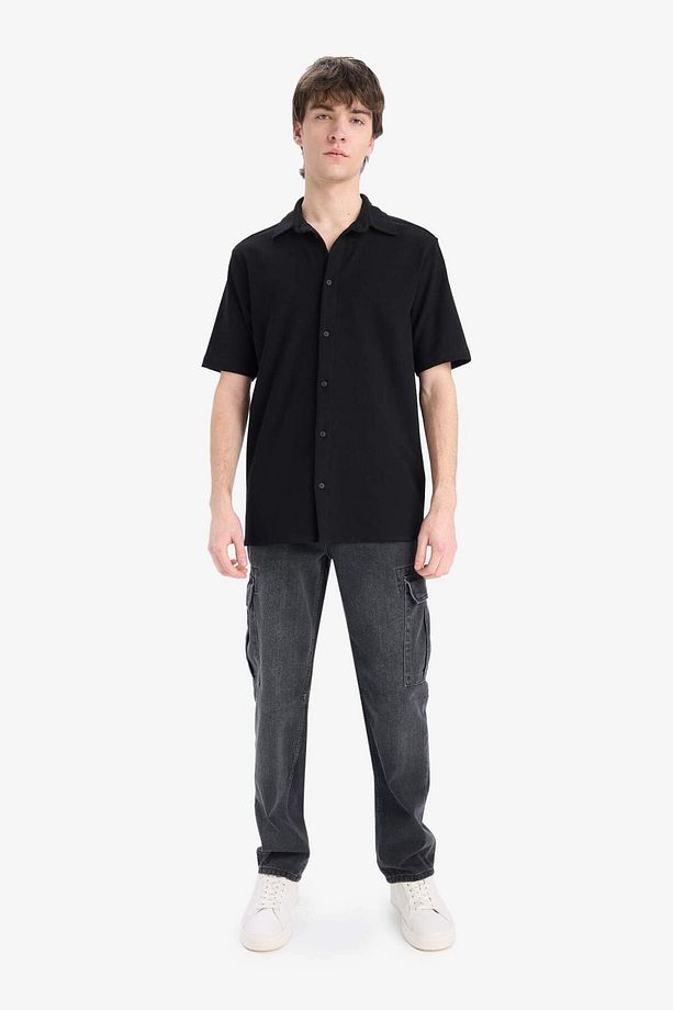 Regular Fit Yazlık Pamuklu Kısa Kollu Siyah Gömlek D1902ax25sm - 2