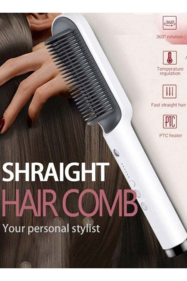 White Hair Straightening Brush, Reduces Frizz, 27x3cm, Suitable for All Hair Types, Blow-Drying