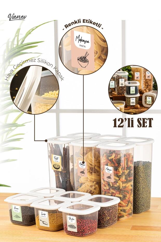 12-Piece Foy Square Food Storage Container with Colored Labels 6x (0.55 Liters, 1.75 Liters) White