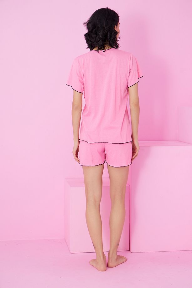 Pembe Fiyonklu Örme Şort Takım7872 - 3