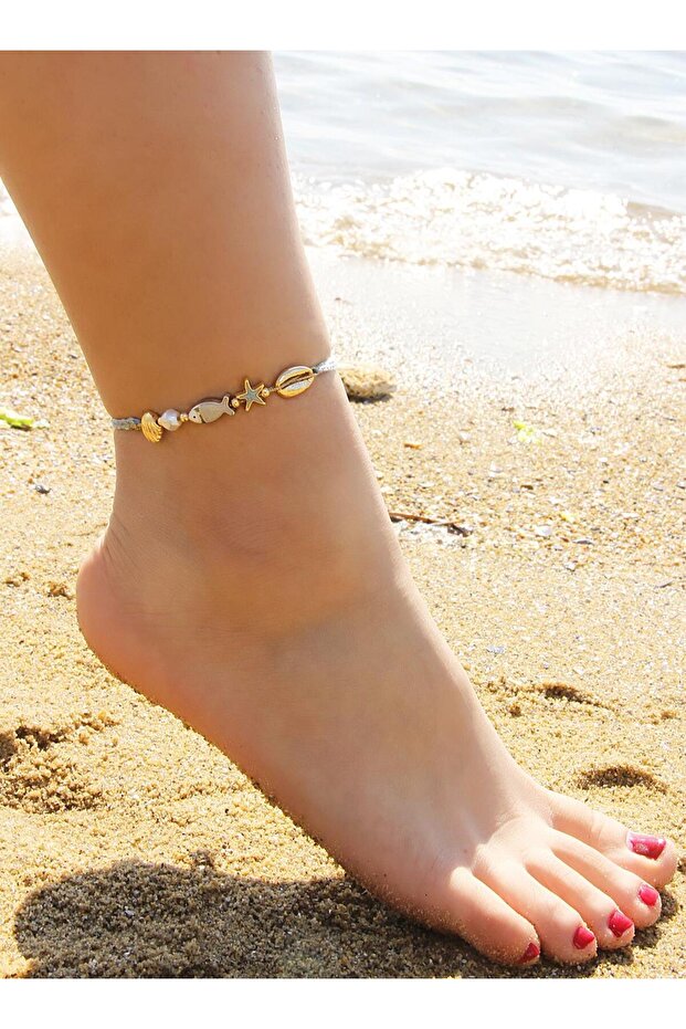 Mineli Balık Detay Çift İp Halhal - 2