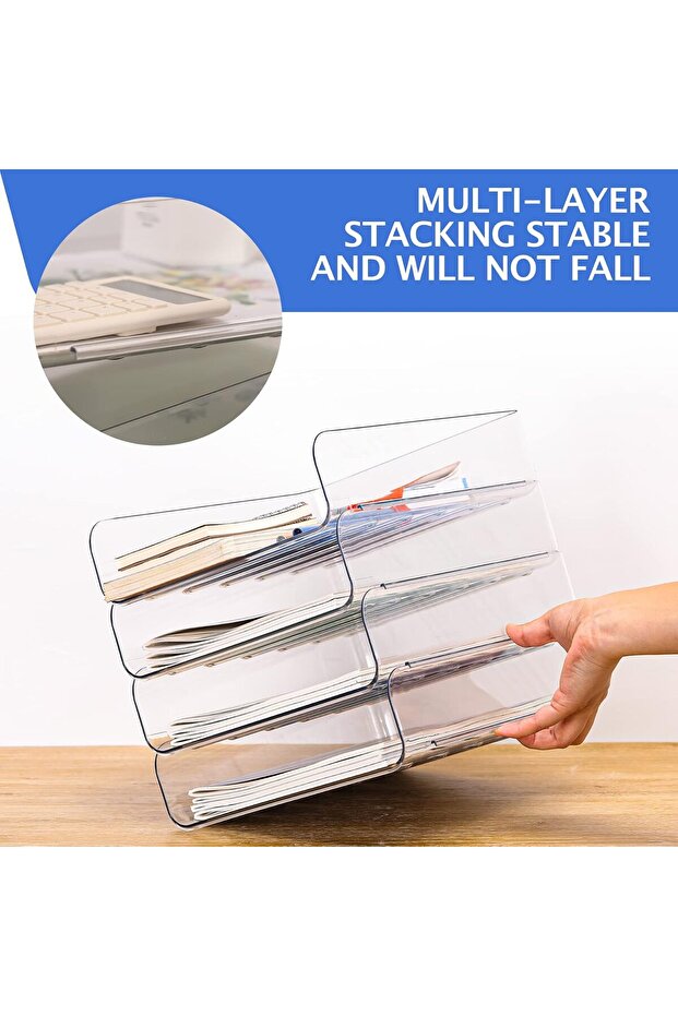 4-pack desktop file storage box, transparent PET, large capacity, stackable, for storing stationery - 3