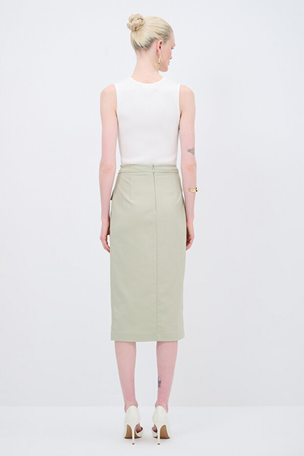 Yırtmaçlı Cepli Midi Boy Etek - 5