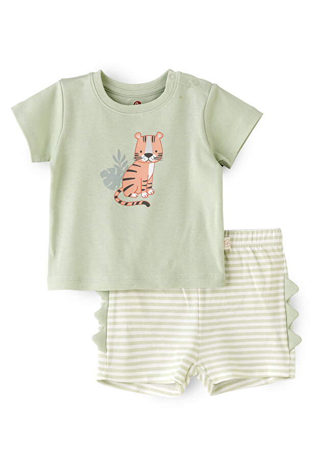 Boys' Tiger Print T Shirt & Striped Dino Back Shorts Set