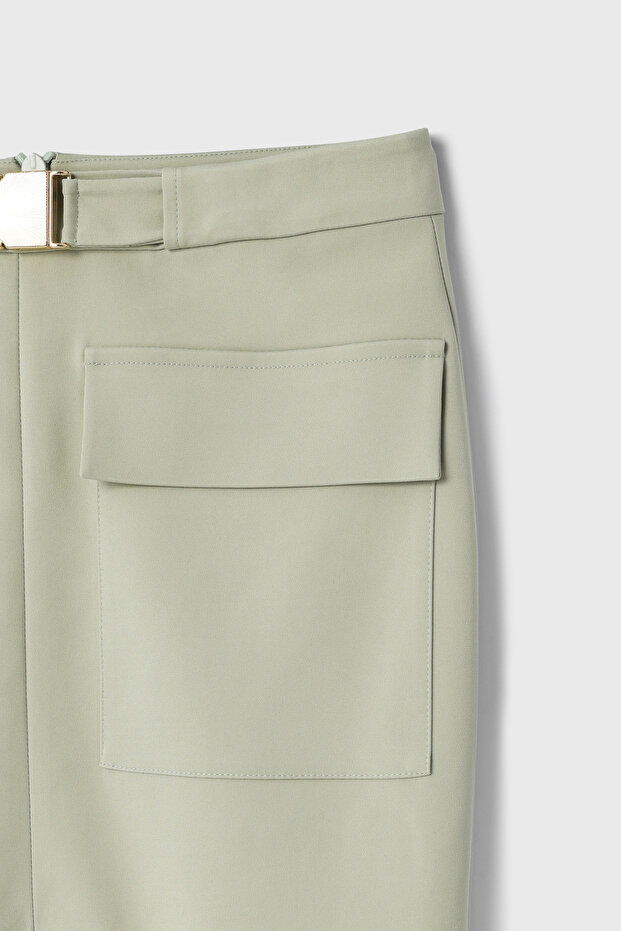 Yırtmaçlı Cepli Midi Boy Etek - 7