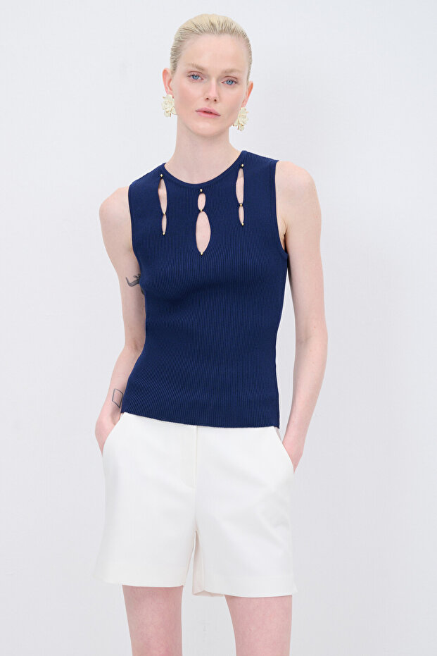 Damla Detaylı Triko Bluz - 1