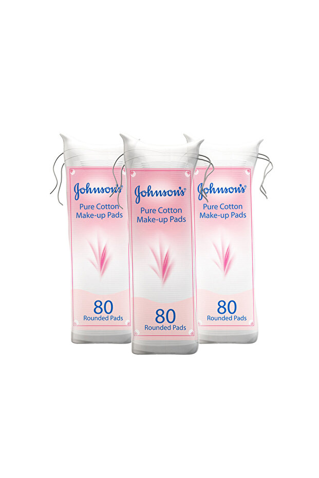 Johnson's Pure Cotton Make Up Pads 3 x 80pcs Soft, Lint-Free Pads for Gentle & Effective Cleansing