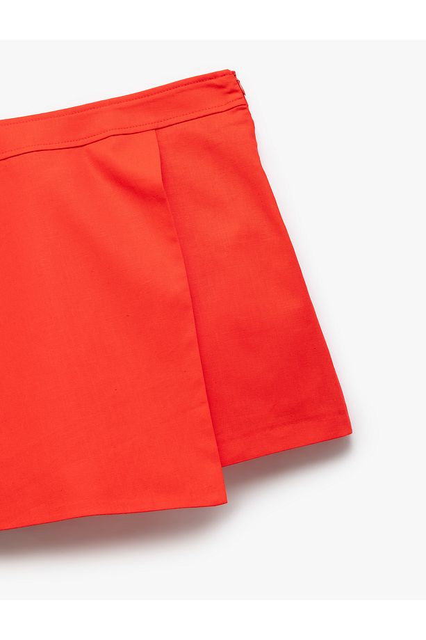 Regular Fit Kruvaze Mini Keten Şort Etek - 6