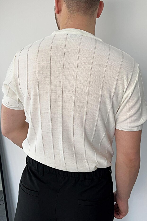 Beyaz Örme Triko Tshirt - 5