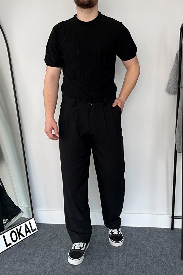 Siyah Örme Triko Tshirt - 4