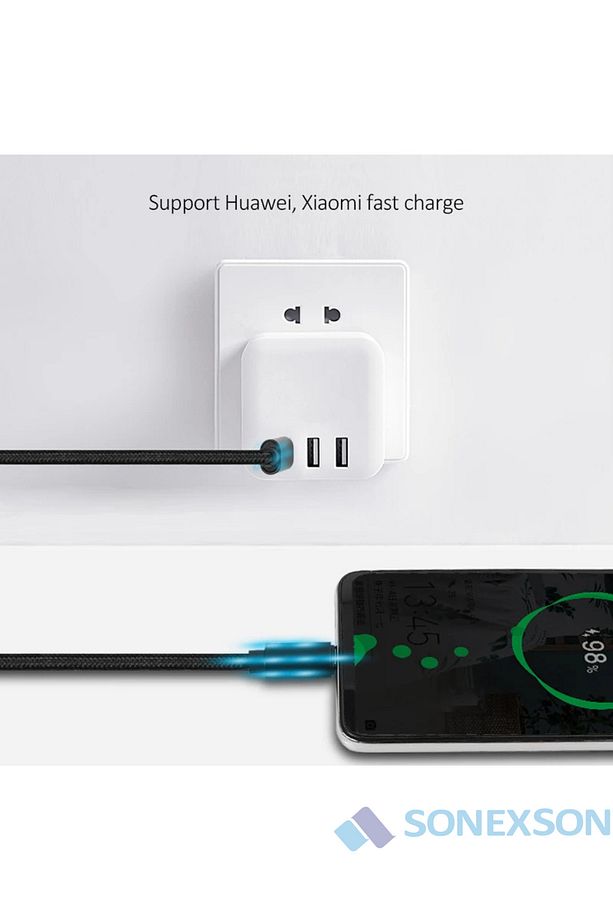 Samsung Oppo Reeder Huawei Için Örgülü Type C To Type C Hızlı Şarj Kablosu Siyah 1,2m - 7