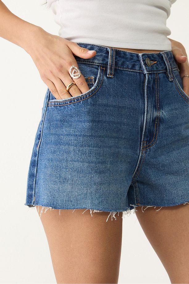 Düşük Bel Denim Şort - 3