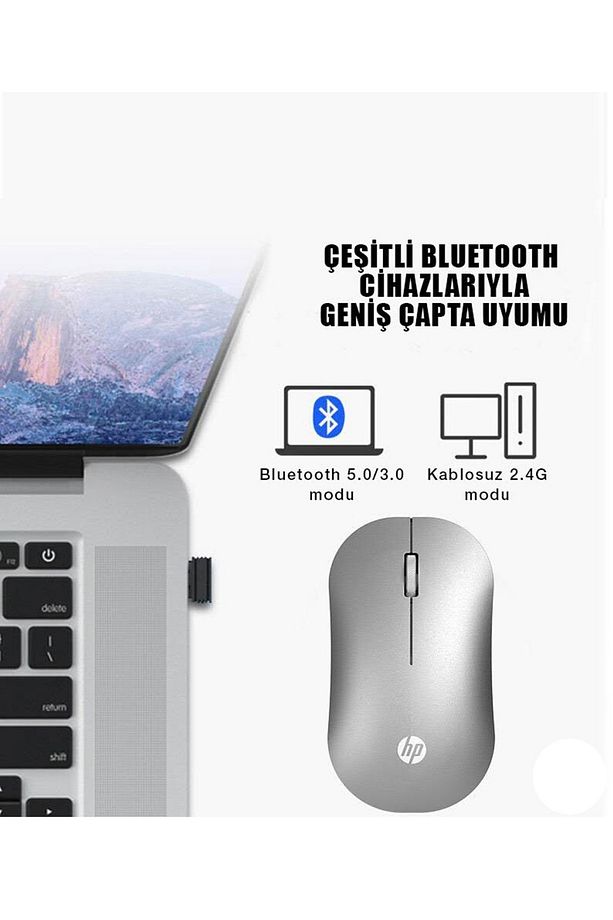 Dm10 2,4ghz Bluetooth Wireless Kablosuz Sessiz Mouse Gri - 3