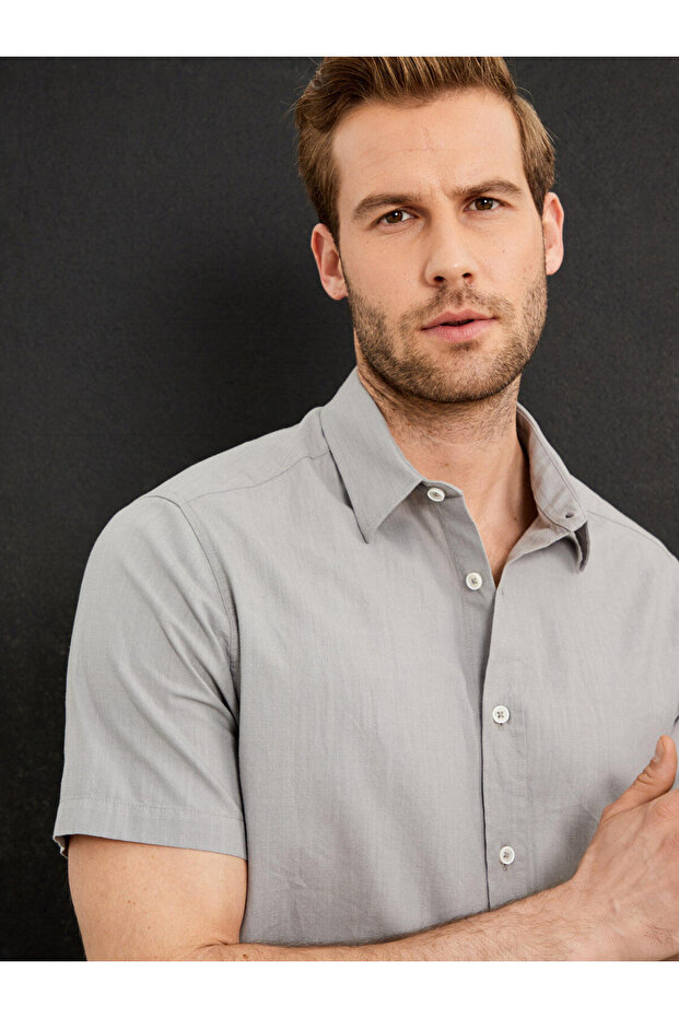 Erkek Gri Oversize Pamuklu Basic Gömlek - 1