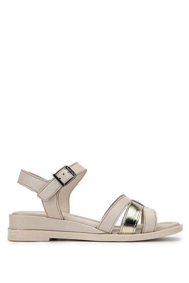 Women's Genuine Leather Beige Heeled Sandals