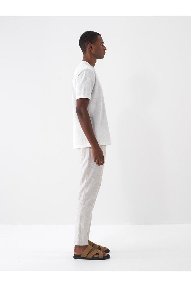 Erkek Taş Rengi Regular Fit Keten Jogger Pantolon - 3